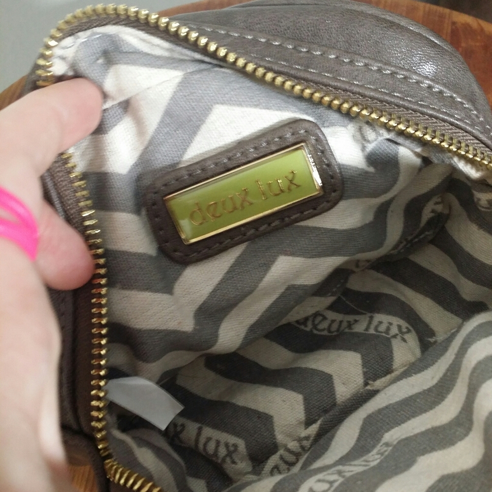 EUC Deux lux brown clutch with glitter bow - Picture 8 of 8
